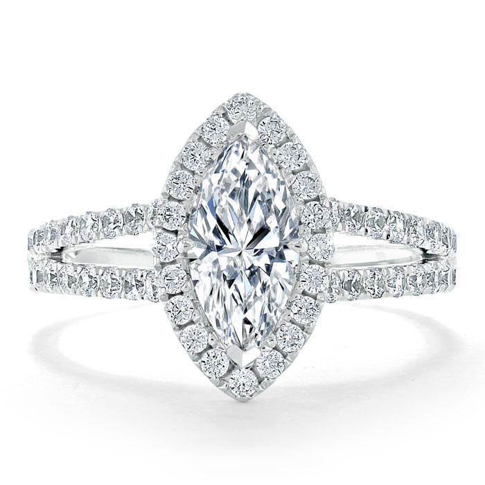 1.0 CT Marquise Cut Halo Split Shank Setting Moissanite engagement Ring - Barbara Maison 