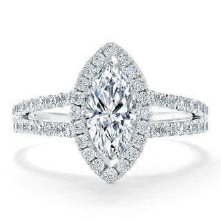 1.0 CT Marquise Cut Halo Split Shank Setting Moissanite engagement Ring - Barbara Maison 