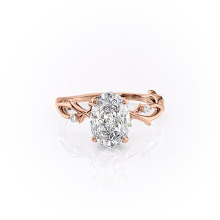 2.72 CT Oval Solitaire Twig Pave Setting Moissanite Engagement Ring - Barbara Maison 