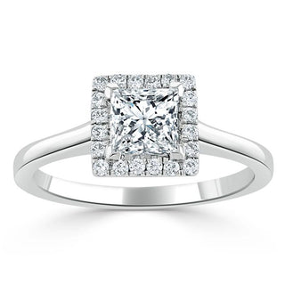 1.0 CT Princess Cut Halo Moissanite Engagement Ring - Barbara Maison 