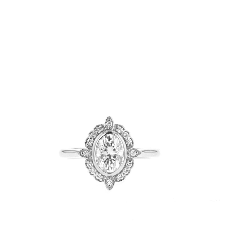 0.84-1.33 CT Oval Cut Cluster Halo Moissanite Engagement Ring - Barbara Maison 