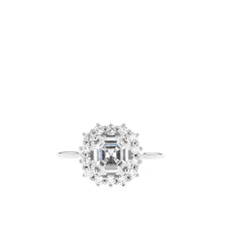 0.87 - 2.03 CT Asscher Cut Halo Moissanite Engagement Ring - Barbara Maison 