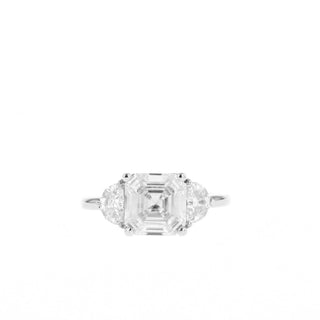 1.65 CT Asscher Cut Three Stone Moissanite Engagement Ring - Barbara Maison 