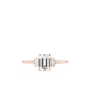 0.92 CT Emerald Cut 3 Stones Moissanite Engagement Ring - Barbara Maison 