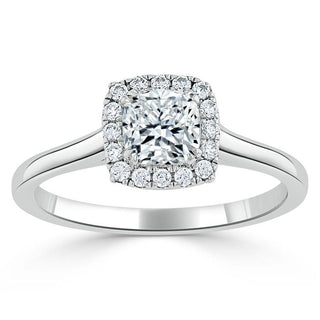 0.75 CT Cushion Cut Halo Moissanite Engagement Ring - Barbara Maison 