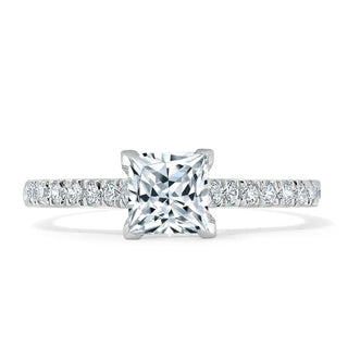 1.0 CT Princess Cut Solitaire Pave Setting Moissanite Engagement Ring - Barbara Maison 