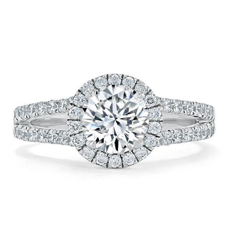 1.35 Round Cut Halo Split Shank Setting Moissanite Engagement Ring - Barbara Maison 