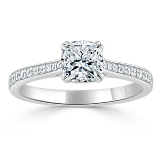 1.0 CT Cushion Cut Solitaire Channel Pave Moissanite Engagement Ring - Barbara Maison 