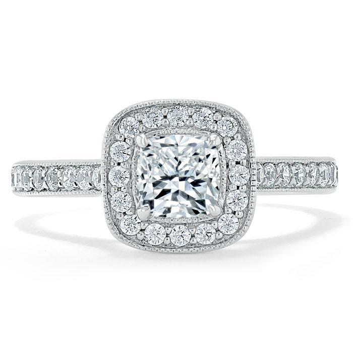 1.0 CT Cushion Cut Moissanite Halo Channel Pave Engagement Ring - Barbara Maison 