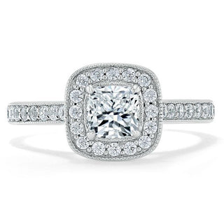 1.0 CT Cushion Cut Moissanite Halo Channel Pave Engagement Ring - Barbara Maison 