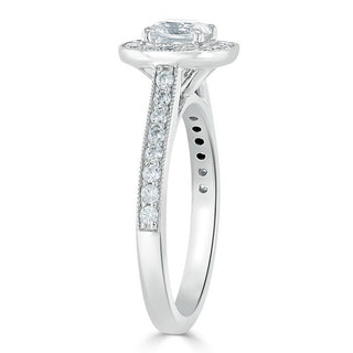 1.0 CT Cushion Cut Moissanite Halo Channel Pave Engagement Ring - Barbara Maison 