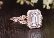 1.0 CT Emerald Cut Halo Moissanite Engagement Ring - Barbara Maison 