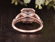 1.0 CT Emerald Cut Halo Moissanite Engagement Ring - Barbara Maison 