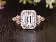 1.0 CT Emerald Cut Halo Moissanite Engagement Ring - Barbara Maison 
