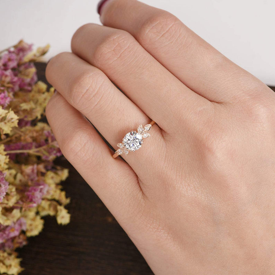 1.60 CT Round Cut Cluster Moissanite Engagement Ring - Barbara Maison 