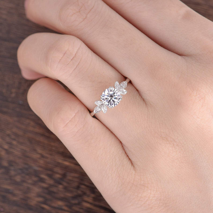 1.60 CT Round Cut Cluster Moissanite Engagement Ring - Barbara Maison 