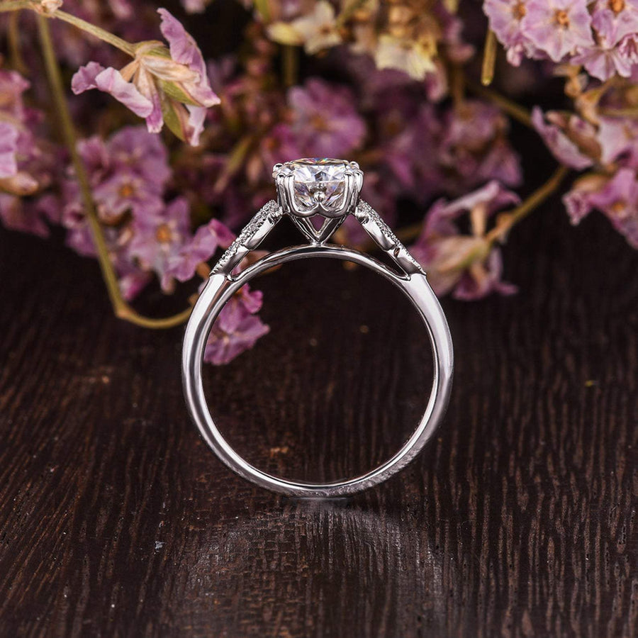 1.60 CT Round Cut Cluster Moissanite Engagement Ring - Barbara Maison 