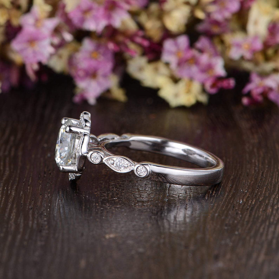 1.60 CT Round Cut Vintage Art Deco Moissanite Engagement Ring - Barbara Maison 
