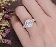 1.60 CT Round Cut Halo Split Shank Setting Moissanite Engagement Ring - Barbara Maison 