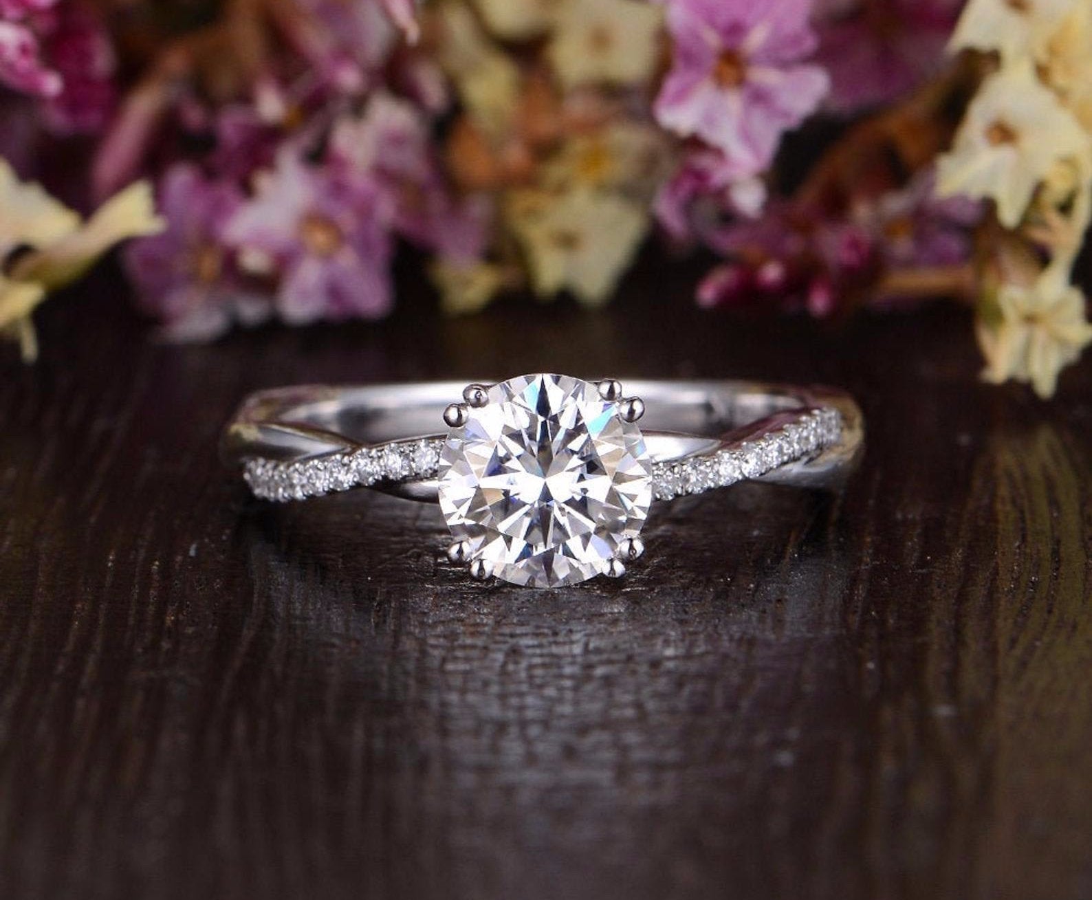 1.60 CT Round Cut Twisted Pave Setting Moissanite Engagement Ring - Barbara Maison 