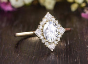 0.75 CT Oval Cluster Halo Moissanite Engagement Ring - Barbara Maison 