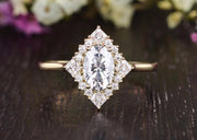 0.75 CT Oval Cluster Halo Moissanite Engagement Ring - Barbara Maison 