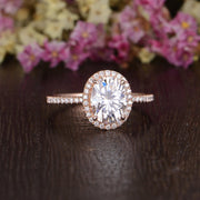 1.32 CT Oval Cut Halo Moissanite Engagement Ring - Barbara Maison 
