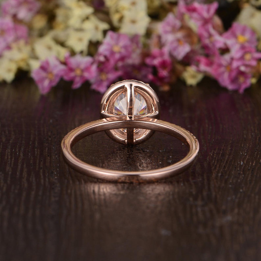 1.32 CT Oval Cut Halo Moissanite Engagement Ring - Barbara Maison 