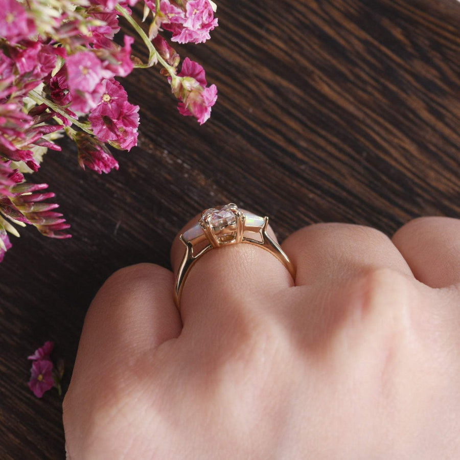 0.75 CT Oval Three Stone Moissanite Engagement Ring - Barbara Maison 