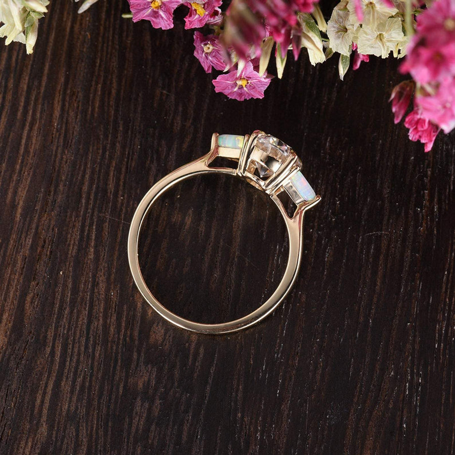 0.75 CT Oval Three Stone Moissanite Engagement Ring - Barbara Maison 