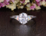 0.75 CT Oval Three Stone Moissanite Engagement Ring - Barbara Maison 