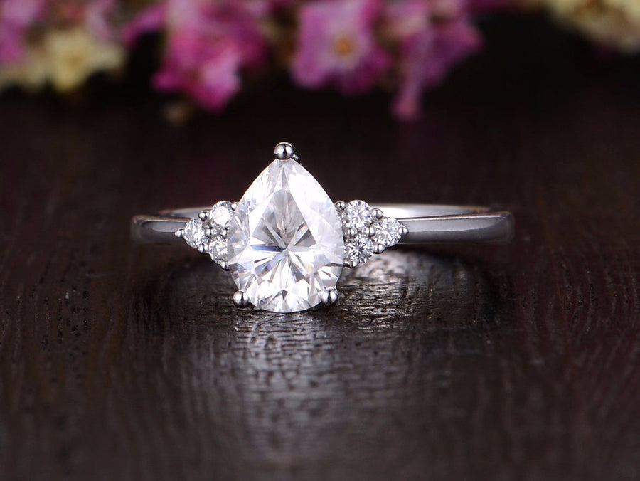 0.75 CT Pear Cluster Moissanite Engagement Ring - Barbara Maison 
