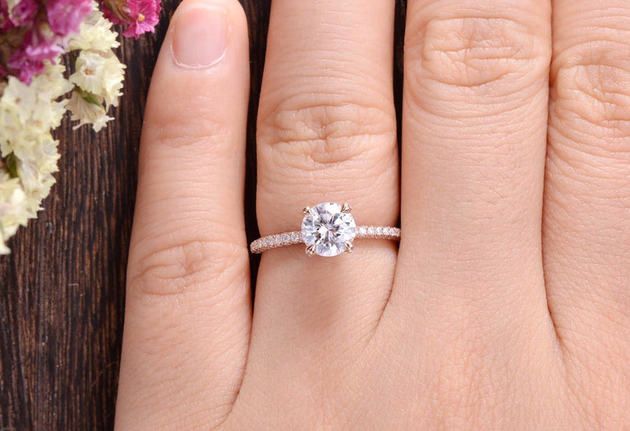 1.60 CT Round Cut Hidden Halo Pave Setting Moissanite Engagement Ring - Barbara Maison 