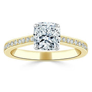 1.0 CT Cushion Cut Solitaire Channel Pave Moissanite Engagement Ring - Barbara Maison 