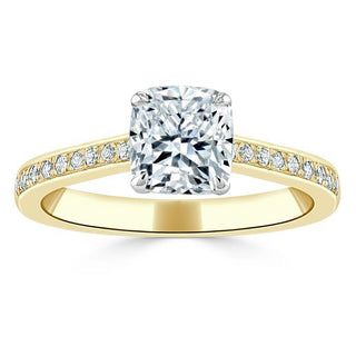 1.0 CT Cushion Cut Solitaire Channel Pave Moissanite Engagement Ring - Barbara Maison 