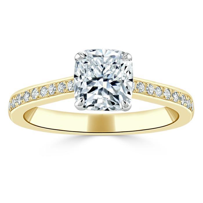 1.0 CT Cushion Cut Solitaire Channel Pave Moissanite Engagement Ring - Barbara Maison 