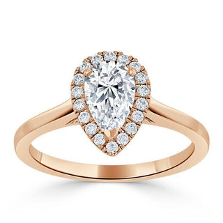 1.0 CT Pear Cut Halo Moissanite Engagement Ring - Barbara Maison 