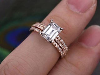 1.0 CT Emerald Cut Solitaire Moissanite Bridal Ring Set - Barbara Maison 