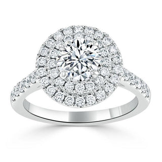 0.75 CT Round Cut Double Halo Moissanite Engagement Ring With Pave Setting - Barbara Maison 