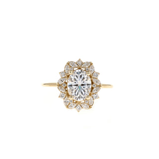 1.33 CT Oval Cut Cluster Halo Moissanite Engagement Ring - Barbara Maison 