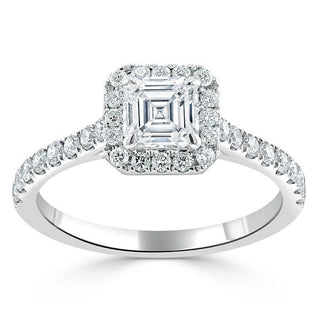 1.0 CT Asscher Cut Halo Pave Moissanite Engagement Ring - Barbara Maison 