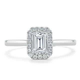 0.75 CT Emerald Cut Halo Moissanite Engagement Ring - Barbara Maison 