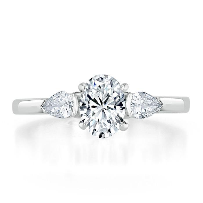 0.75 CT Oval Cut Three Stone Moissanite Engagement Ring - Barbara Maison 