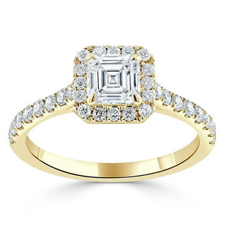 1.0 CT Asscher Cut Halo Pave Moissanite Engagement Ring - Barbara Maison 